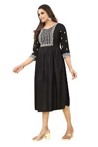 LADKU Women's Embroidered Rayon Straight Kurti Black-thumb3