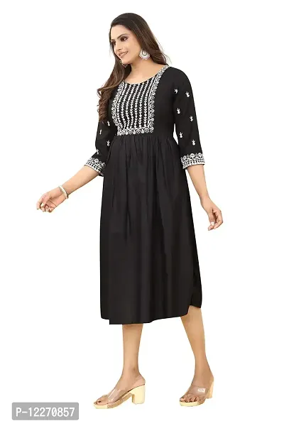 LADKU Women's Embroidered Rayon Straight Kurti Black-thumb4