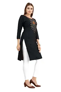 LADKU Women's Embroidered Rayon Straight Kurti for Women Black-thumb2