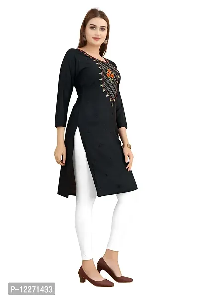 LADKU Women's Embroidered Rayon Straight Kurti for Women Black-thumb3