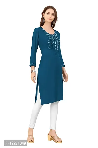 LADKU Womens Viscose Rayon Mirror Work Straight Casual Kurti, Kurti for Women, Mirror Work Kurti, Kurti-thumb3