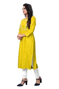 LADKU Women's Rayon Embroidered Work Latest Anarkali Designed Kurti Comfy Wear for Casual Function Kurti for Women Yellow-thumb3