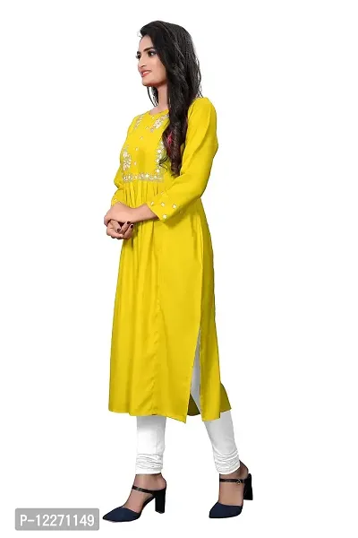 LADKU Women's Rayon Embroidered Work Latest Anarkali Designed Kurti Comfy Wear for Casual Function Kurti for Women Yellow-thumb4