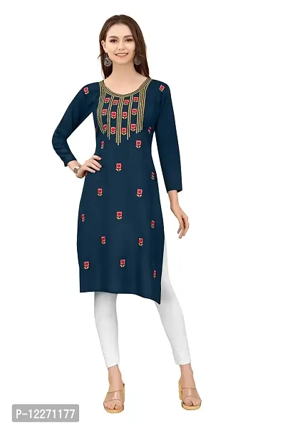 LADKU Women's Embroidered Rayon Straight Kurti for Women-thumb0