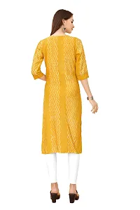 LADKU Fashion Women's Chanderi Batik Laheriya Print & Straight Stitched Kurti(Print_Sequence) Yellow-thumb1