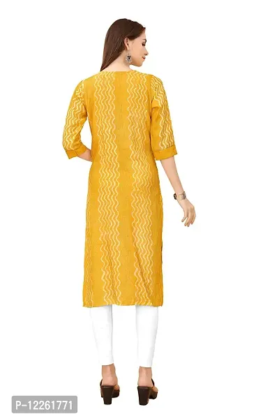 LADKU Fashion Women's Chanderi Batik Laheriya Print & Straight Stitched Kurti(Print_Sequence) Yellow-thumb2