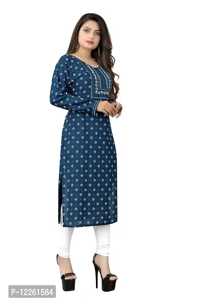 LADKU Women's Embroidered with Mirraw Work Rayon Straight Kurti for Women-thumb4