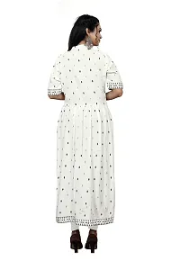 LADKU Women's Rayon Zari Butti Embroidery Flared Collar Kurti for Women's Long Kurti for Women Womens Kurti White-thumb1