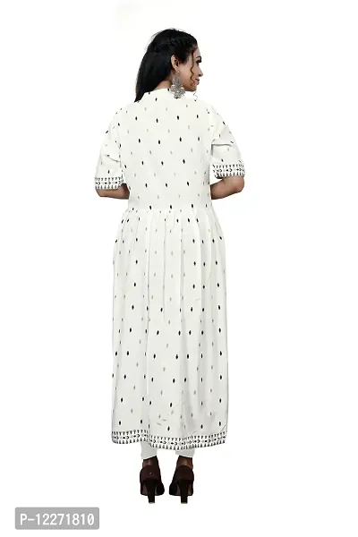 LADKU Women's Rayon Zari Butti Embroidery Flared Collar Kurti for Women's Long Kurti for Women Womens Kurti White-thumb2