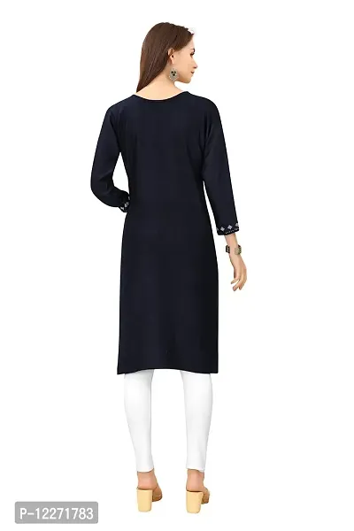 LADKU Womens Viscose Rayon Mirror Work Straight Casual Kurti, Kurti for Women, Mirror Work Kurti, Kurti Black-thumb2