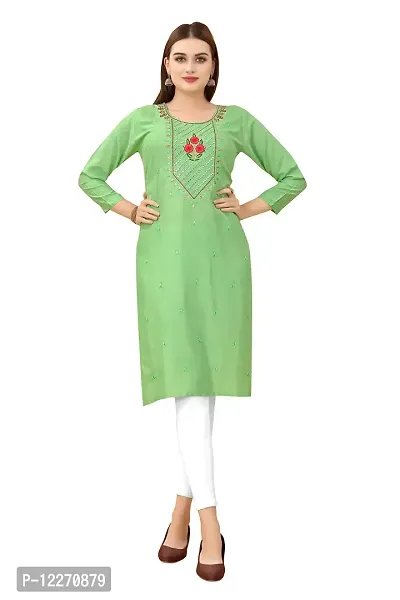 LADKU Women's Embroidered Rayon Straight Kurti for Women Pista-thumb0