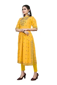 LADKU Women's Rayon Zari Butti Embroidery Flared Collar Kurti for Women's Long Kurti for Women Womens Kurti Yellow-thumb2