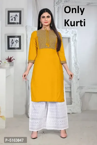 New Sequinces Work Rayon Staight Yellow Kurti-thumb0