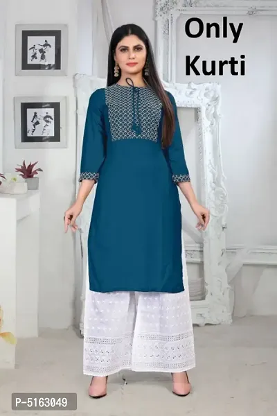 New Sequinces Work Rayon Staight Light-Blue Kurti-thumb0