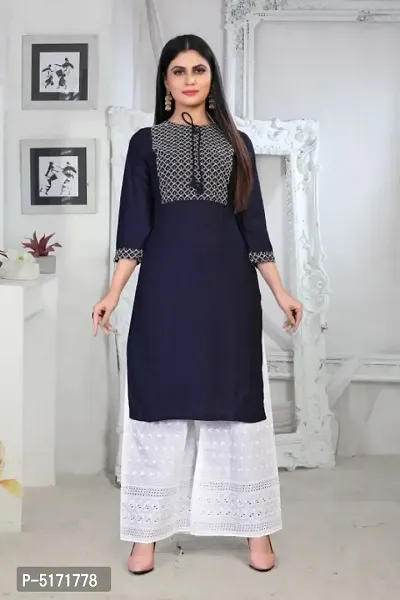 New Sequinces Work Rayon Staight Navy-Blue Kurti  Plazzo Full Set