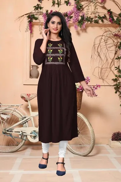 New Rayon Embroidery work Flaired Kurti for Women