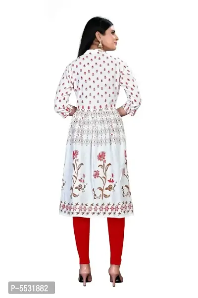 New Foil Work Rayon Flared White Kurti...-thumb2