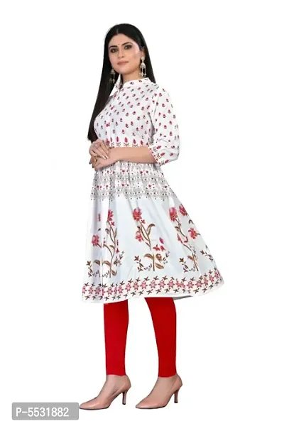 New Foil Work Rayon Flared White Kurti...-thumb3