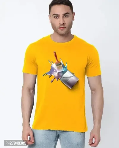 Reliable Yellow Cotton Printed Round Neck Tees For Men-thumb0