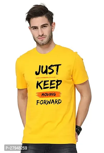 Reliable Yellow Cotton Printed Round Neck Tees For Men-thumb0