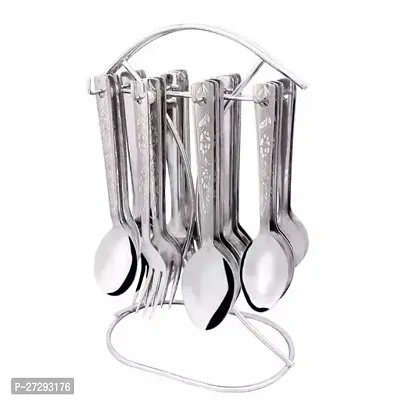 Jagdamba steel's  25-Piece Jessica Stainless Steel- Cutlery Set (Includes: 6 Tea Spoons, 6 Soup Spoons, 6 Master Spoons, 6 Master Fork, 1-Stand) Utensil Sets, Dishwasher Safe