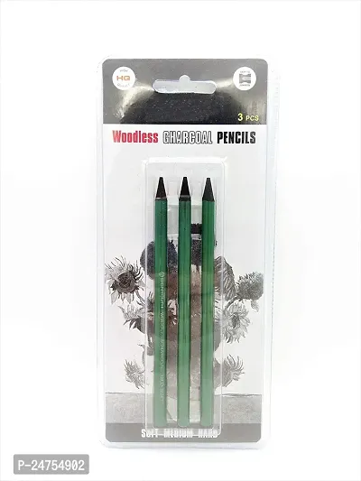 sabahz Woodless Charcoal Pencil - Hard Medium and Soft (Pack of 3) Pencil (Black)