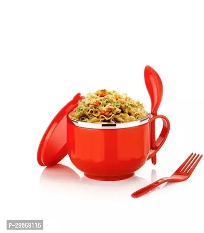 Stainless Steel Double Wall Maggi Noodles  Soup Bowl with Spoon and Lid-thumb0