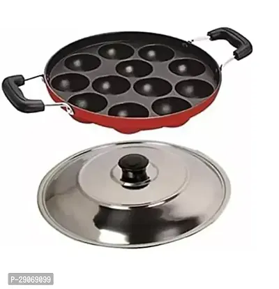 Non-Stick 12 Cavity Appam Patra with Side Handle and Lid