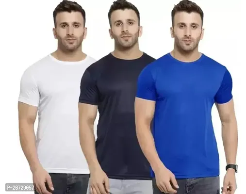 Reliable Nylon Solid Round Neck Tees For Men Pack Of 3