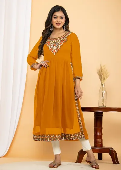 Classic Georgette Embroidered Flared Kurti