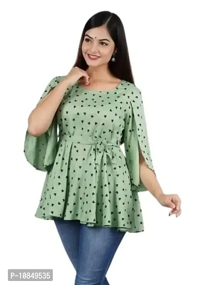 Women's Rayon Heart Design Printed Casual Top (Light Green_L)-thumb1