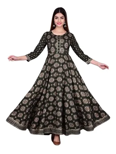 Women's Rayon Anarkali Floor Length Round Neck Kurta Kurti | JSK 703