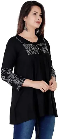 Women's Rayon Embroidered Casual Top (Black_XL)-thumb3