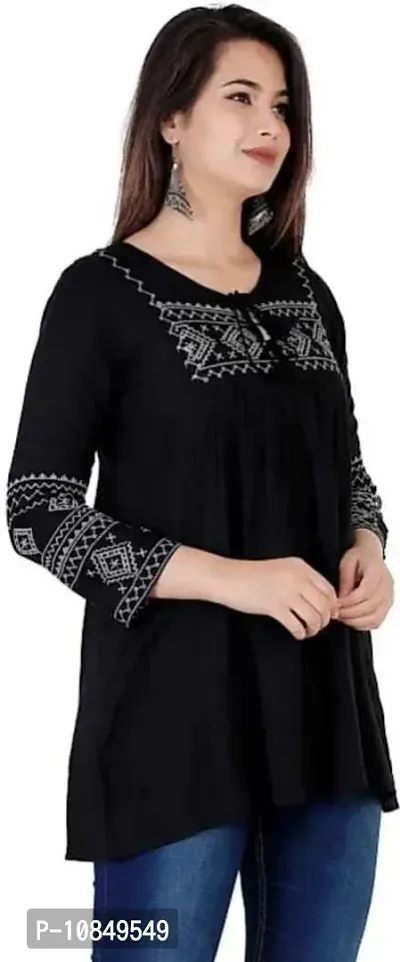 Women's Rayon Embroidered Casual Top (Black_XL)-thumb4