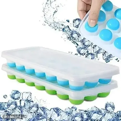 Homeglare Ice Cube Tray with Lid 1 pc 21 Cube (Color and Print May Vary) Multicolor Silicone Ice Cube Tray (Pack of1)-thumb0