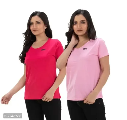 STYLE AK Solid Women Round Neck D Pink, L Pink T-Shirt-thumb0