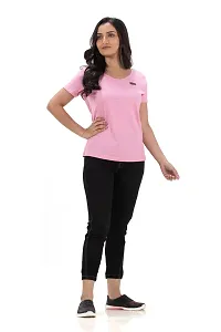 STYLE AK Solid Women Round Neck D Pink, L Pink T-Shirt-thumb1
