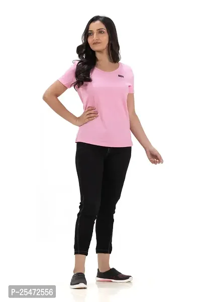 STYLE AK Solid Women Round Neck D Pink, L Pink T-Shirt-thumb2