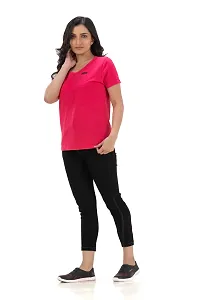 STYLE AK Solid Women Round Neck D Pink, L Pink T-Shirt-thumb2