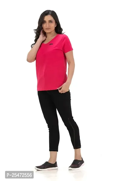 STYLE AK Solid Women Round Neck D Pink, L Pink T-Shirt-thumb3