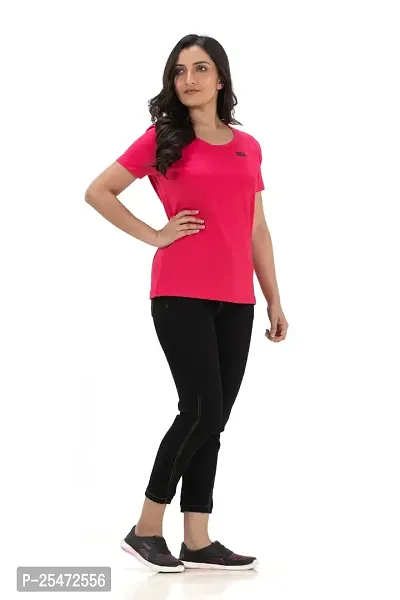 STYLE AK Solid Women Round Neck D Pink, L Pink T-Shirt-thumb4