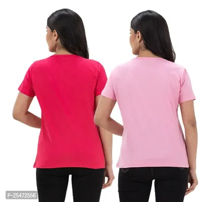 STYLE AK Solid Women Round Neck D Pink, L Pink T-Shirt-thumb5