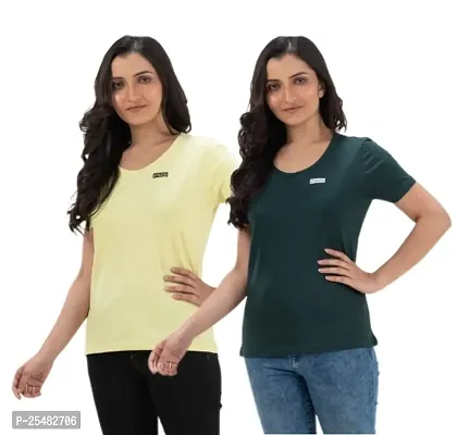 STYLE AK Solid Women Round Neck Creme, Olive Green T-Shirt-thumb0