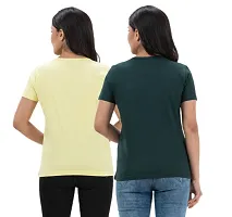 STYLE AK Solid Women Round Neck Creme, Olive Green T-Shirt-thumb3