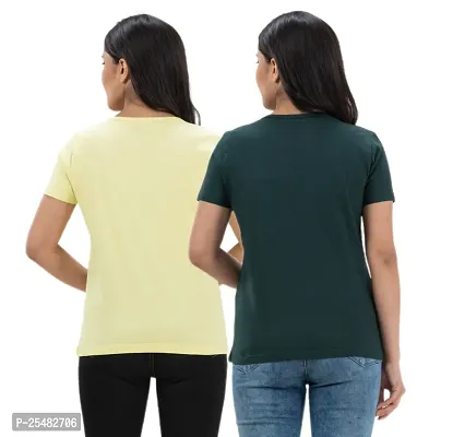 STYLE AK Solid Women Round Neck Creme, Olive Green T-Shirt-thumb4