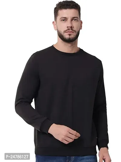 Mens Solid  Round Neck Black Sweatshirts-thumb0