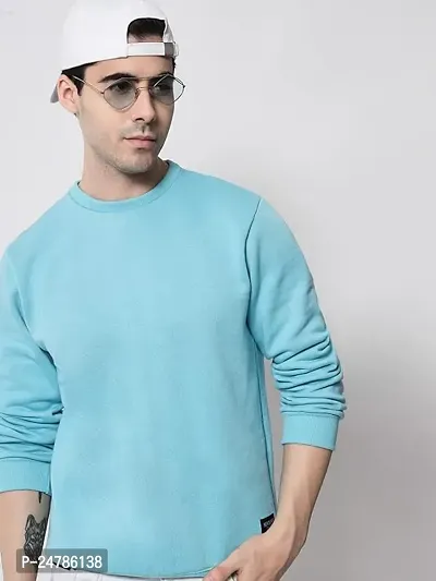 Mens Solid  Round Neck Aqua Blue Sweatshirts