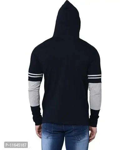 New Stylish Men Navyblue Solid Full Sleeves Hooded Tshirt-thumb2
