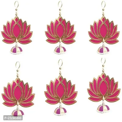 Charvi Gifts Store Handmade Wall Decor Lotus with Jhumki Style Hanging for Home Decor,Diwali Decor,Wedding and All Festival Decor (06 Pcs Pink/Raani).