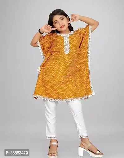 Fabulous Yellow Cotton Printed Kaftan Top And Bottom Set For Girls-thumb0